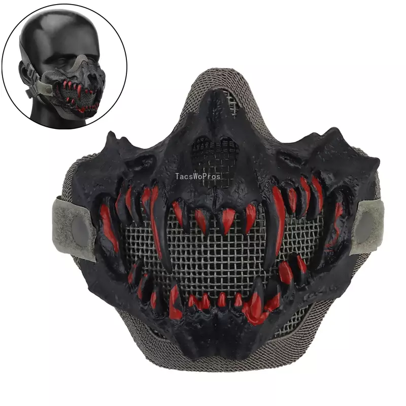 Tactical Paintball Steel Mesh Masks CS Wargame Cosplay Halloween Props Double Layer Skull Mask Airsoft Hunting Half Face Mask