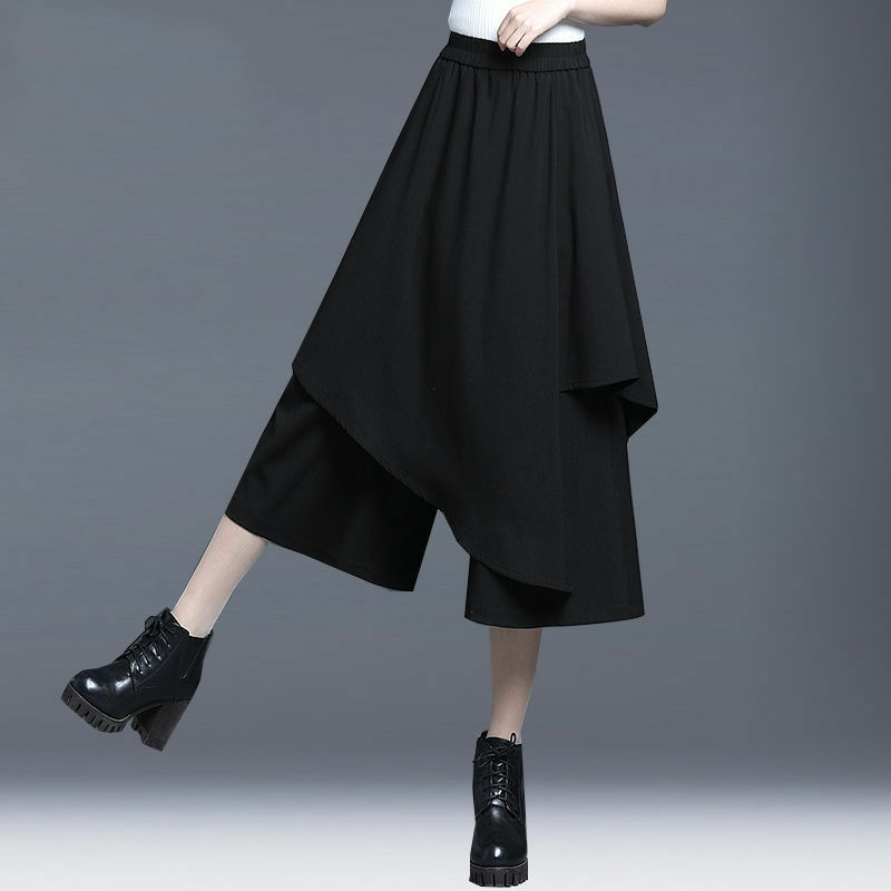 여성용 신축성 하이 웨이스트 블랙 카프리 스커트, 한국 신상 루즈 빈티지 스트리트웨어 패션, 다목적 얇은 캐주얼 바지, 여름