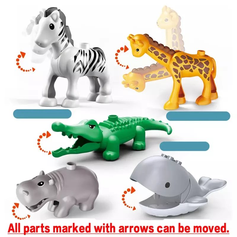 Big Building Blocks Zoo Series Elephant Horse Penguin Animal Accessories Large Bricks Children Kids DIY Assembly Toys Party Gift