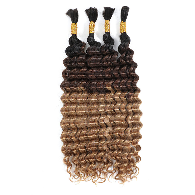 Linhua-Tresses de cheveux humains Deep Wave, Tressage en vrac, Crochet Boho, Omber T1B, 4, 27, Micro Tresses bohèmes sans nœuds, Double proximité, Wn