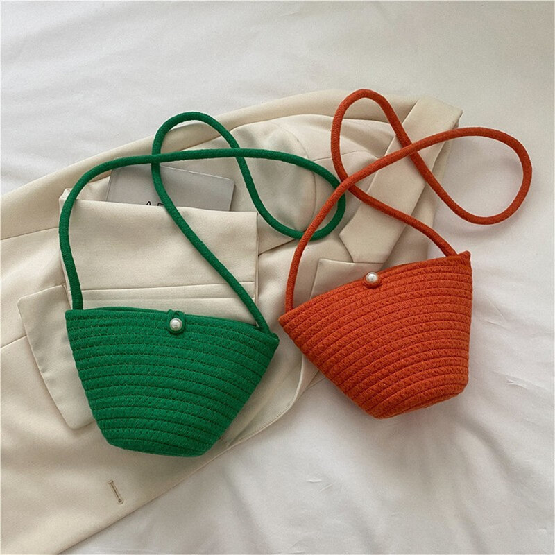 ISKYBOB Bohemian Crossbody Bag Women Crochet Knitting Handbag for 2023 Summer Beach Bags Handmade Wove Female Shoulder Mini Bag
