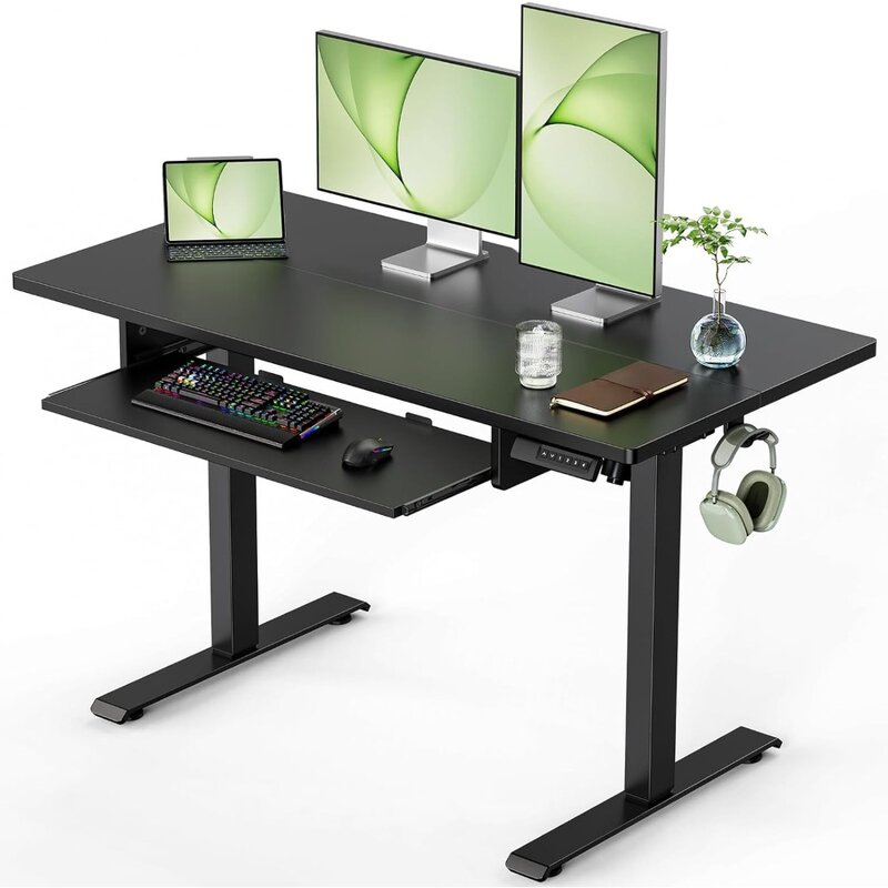 Стоечный стол с регулируемой высотой и очень большим лотком для клавиатуры, Электрический регулируемый стол с 4 замерами памяти, управление кабелем