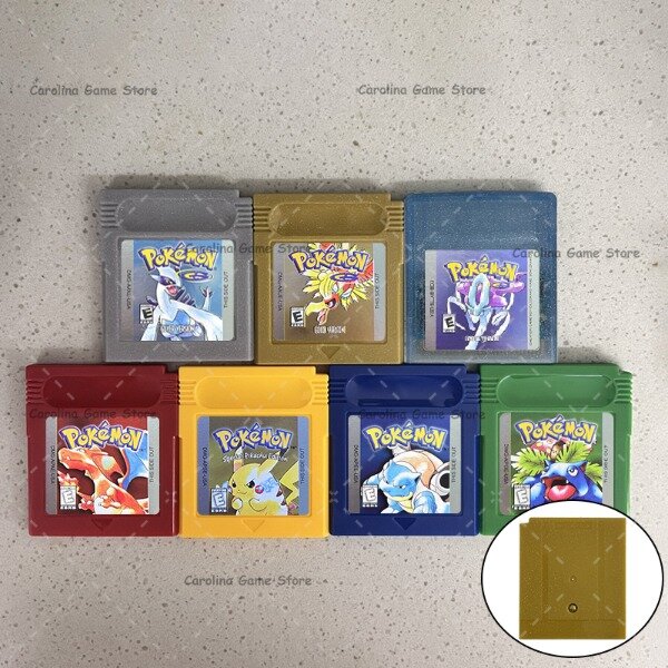 Cartucho de juego de Pokémon, tarjeta de consola de videojuegos de 16 bits, tornillo hexagonal de alta calidad, azul, cristal, verde, dorado, rojo, plateado, amarillo, GBC