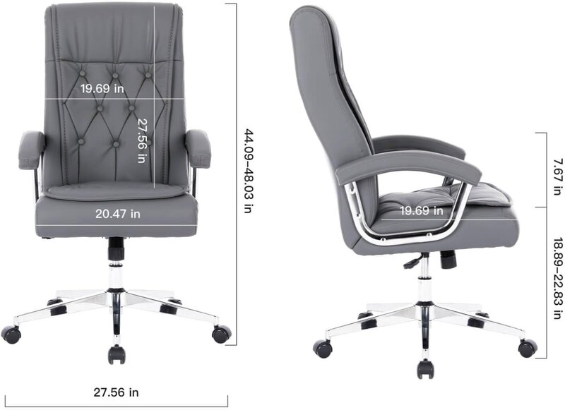 Kursi kantor eksekutif kulit dengan lengan dan roda, kursi meja komputer ergonomis punggung tinggi dapat disesuaikan meja kantor putar tinggi