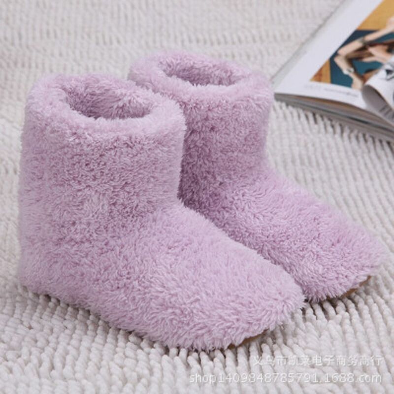 Washable Rubber USB Charging Coral Fleece Plush Electric Heated Shoes USB Electric Heating Shoes Electric Slipper Snow Boots