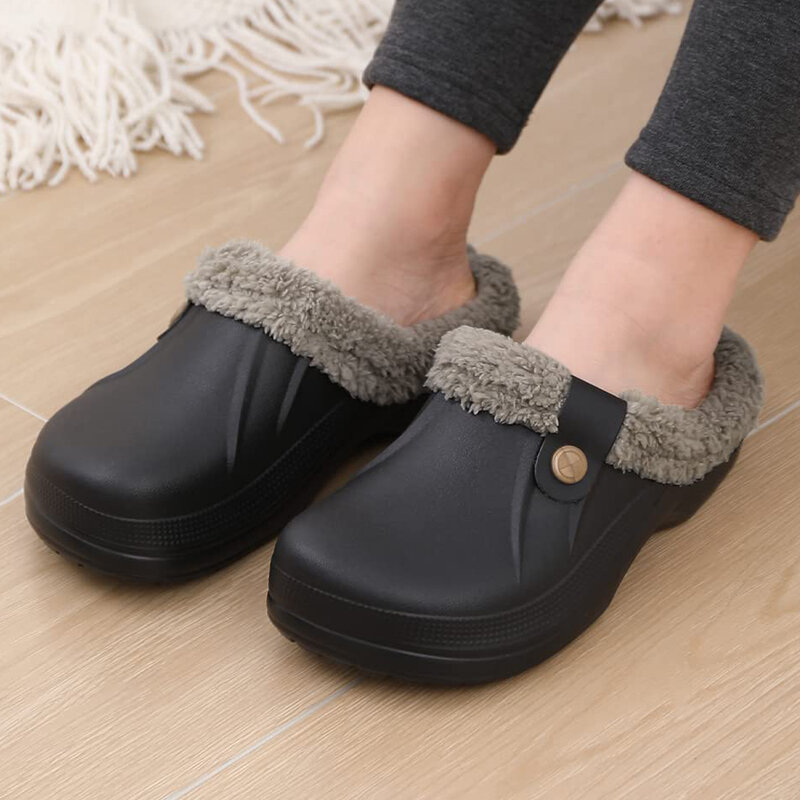 Comwarm New Home Warm Slippers For Women Men Soft Plush Slippers Female Clogs Outdoor Waterproof Non-slip Cotton Slippers 46-47