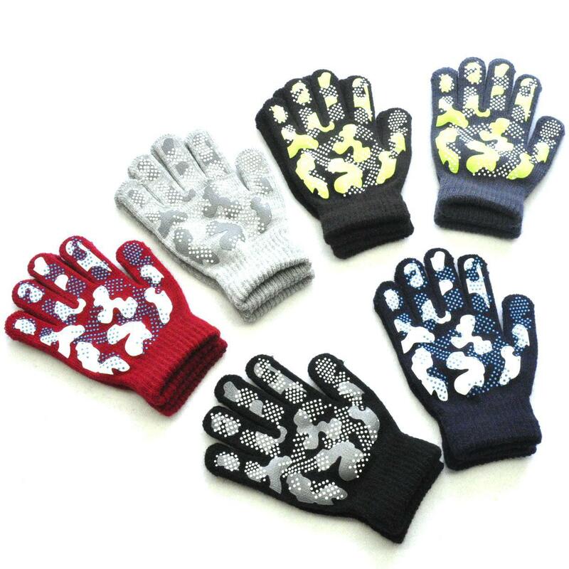 5-11Y dzieci zimowe dzianinowe ciepłe rękawiczki dla chłopców dziewcząt Student nowy kamuflaż rękawice antypoślizgowe kolarstwo na świeżym powietrzu rękawice narciarskie