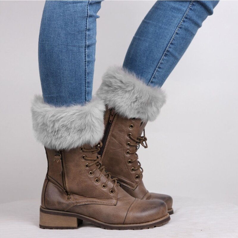 Nova mulher meninas inverno quente crochet malha boot cuffs topper engrossar peludo pelúcia cor sólida elástico curto perna aquecedores meias