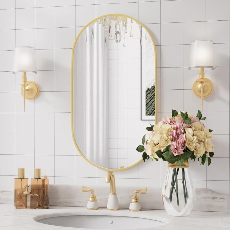 Cermin Oval, cermin kamar mandi Oval, cermin emas 20x28 untuk dinding, cermin dinding Oval, cermin kamar mandi untuk atas wastafel