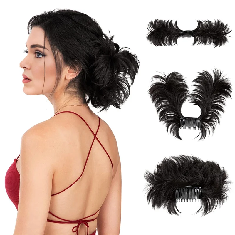Hiasan rambut cepol berantakan, klip sisir samping dalam rambut cepol rumbai, hiasan rambut Updo LED bisa disesuaikan untuk wanita