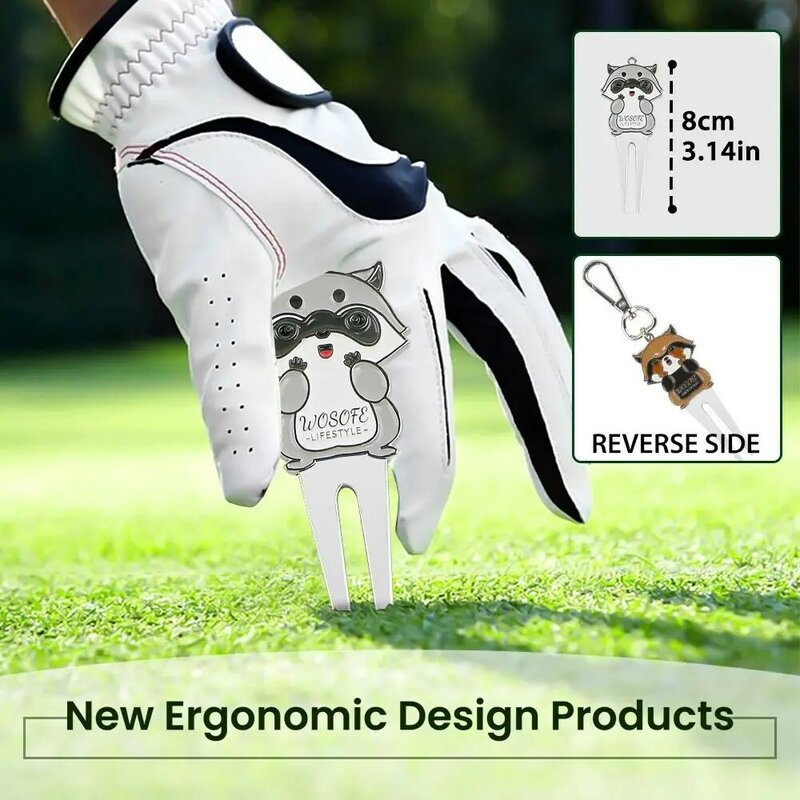 Fourche de golf en alliage de zinc portable durable, outil de réparation de golf, dessin animé multifonctionnel, vert, club