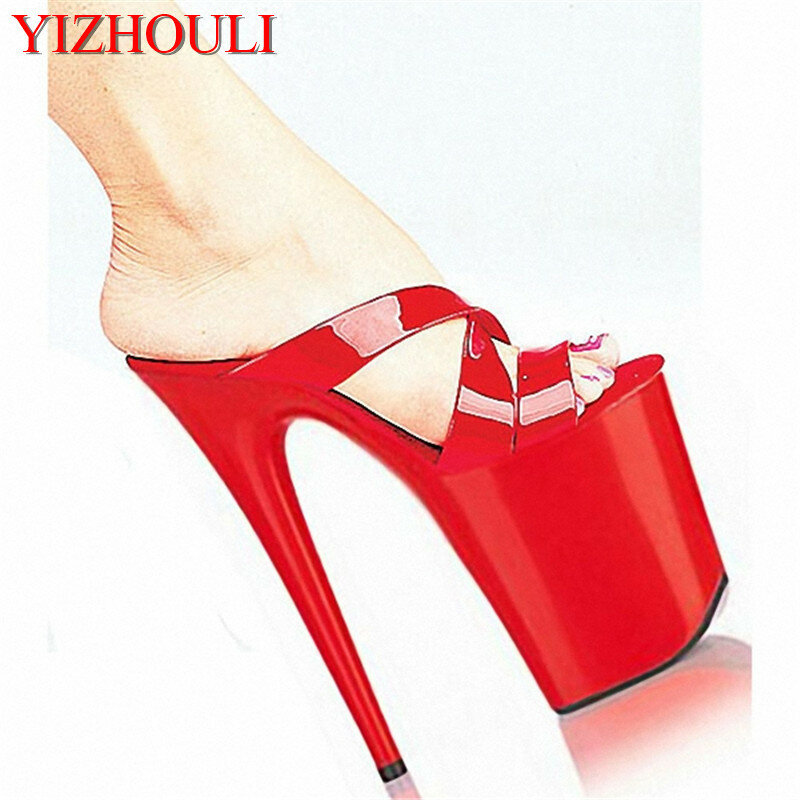 Zapatos de tacón alto de charol brillante para mujer, zapatos de baile exótico de San Valentín, fiesta Sexy, 20cm, 8 pulgadas