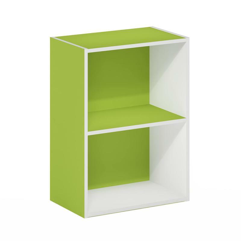 Furinno 3 Luder 2 단 오픈 선반 책장, 녹색 및 흰색