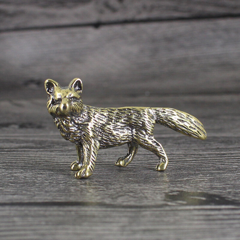 Figuritas de zorro de latón macizo, miniaturas, adornos de escritorio, artesanía de té para mascotas, estatua Retro de animales pequeños