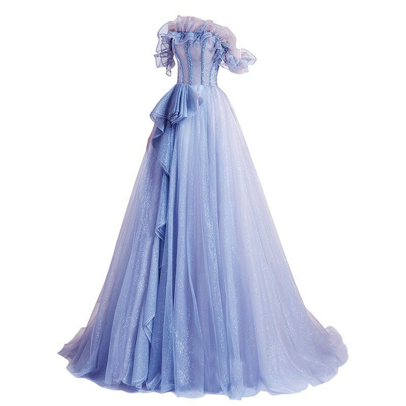 Nouvelle robe de mariée 2024, robe de banquet d'affaires, robe de soirée de spectacle starlight bleu nickel é d'hôte