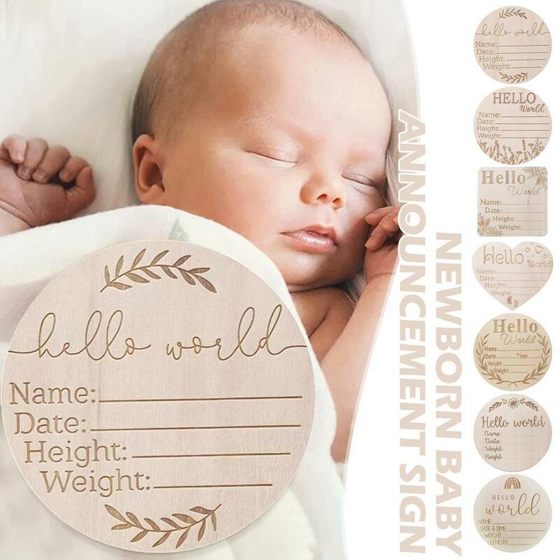 Anuncio de nacimiento de Hello World de madera, letrero de madera artesanal, tarjeta de hito para bebé, tarjetas de grabación, accesorios de fotografía para bebé, 1 unidad