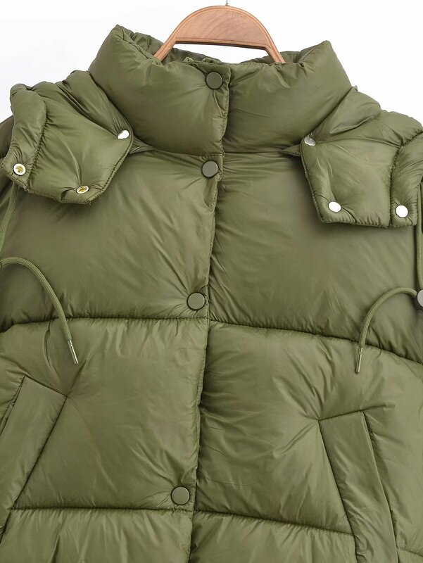 Jaket wanita katun crop bertudung, atasan Luaran lengan panjang untuk musim dingin
