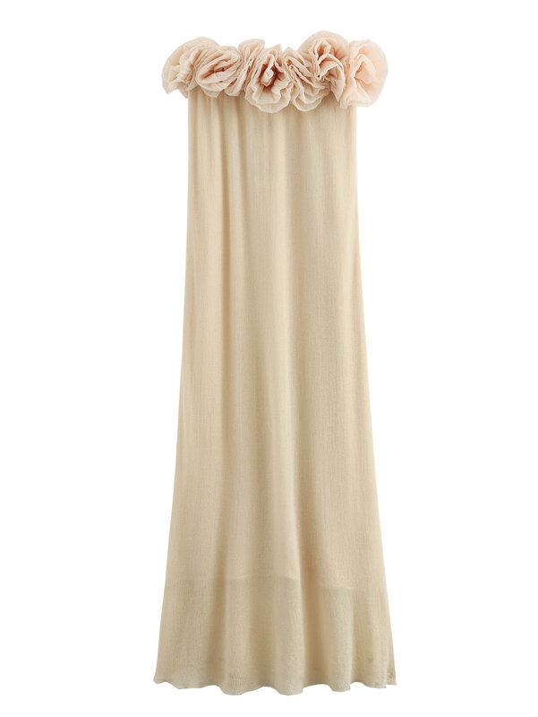 Women 2024 New Chic Fashion Backless Soft Touch Flower pattern knitting Midi Dress Vintage Female Dresses robe Vestidos