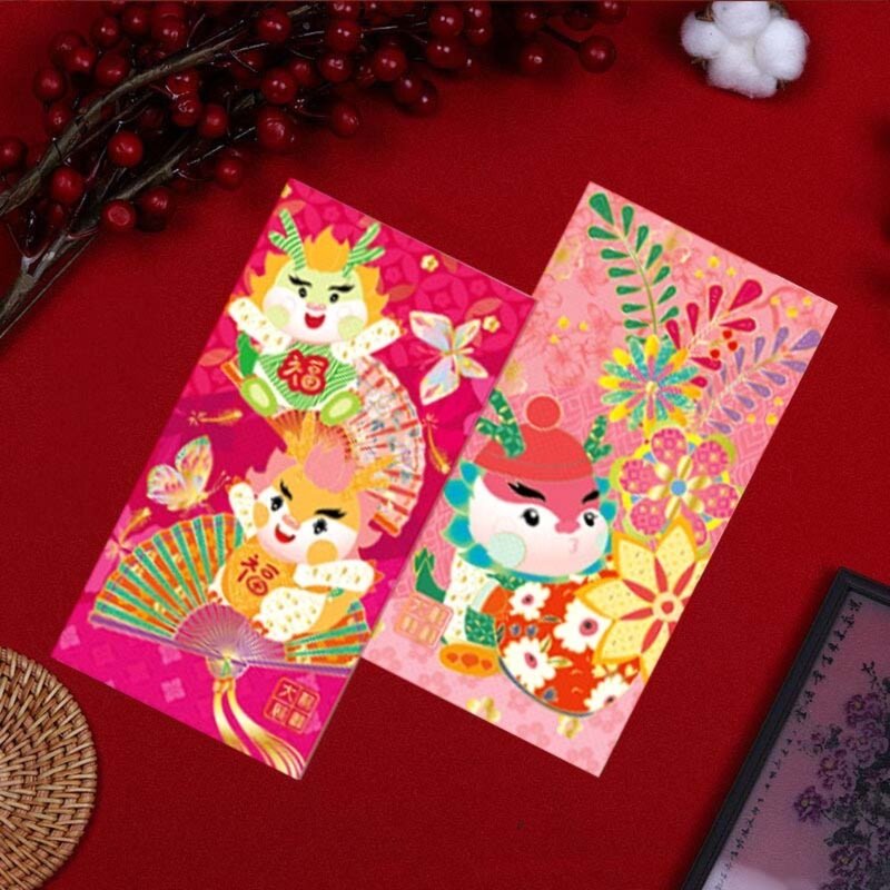 6Pcs/set Money Packing Bag Chinese Dragon Red Envelope 2024 Chinese Dragon Year DIY Card Packing Spring Festival Supplies