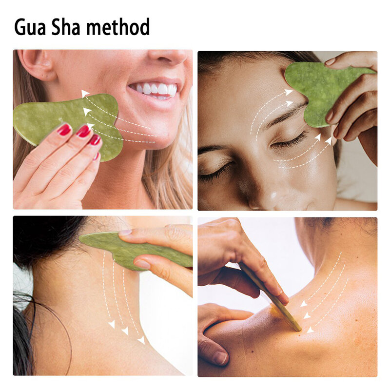 Juego de masaje de piedra de Jade antienvejecimiento, Gua Sha, cuarzo rosa, rodillo facial gua shua, nuevo