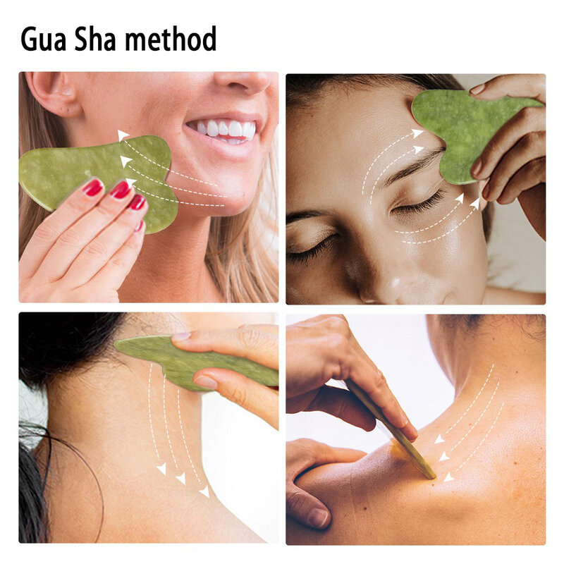 New Anti Aging Jade Stone Massage Set Gua Sha Rose Quartz Jade Face Roller