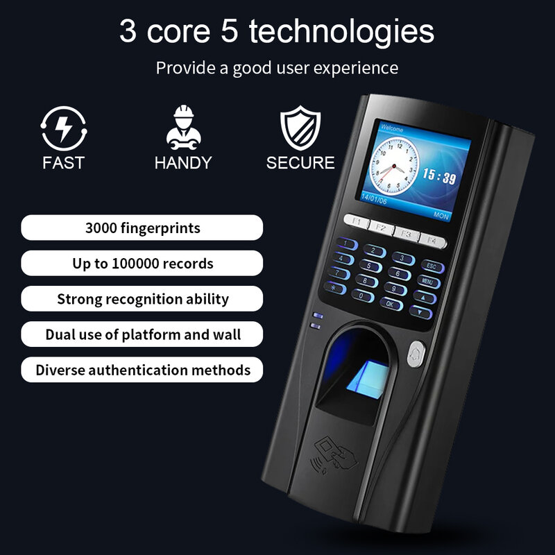 Biometric Fingerprint Time AttChimney Recorder, Reconhecimento do empregado, máquina eletrônica, suporte Multi Idiomas