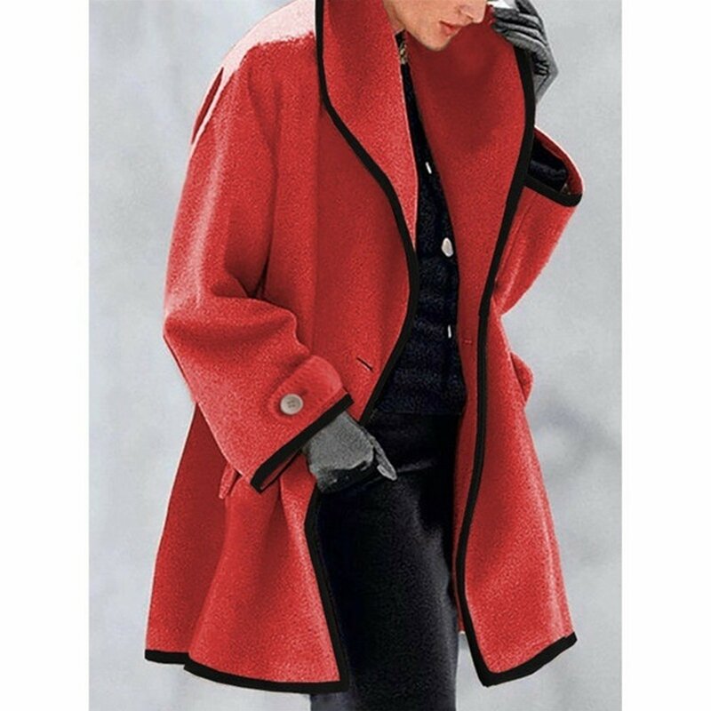 Abrigo de lana con capucha para mujer, cuello redondo, suelto