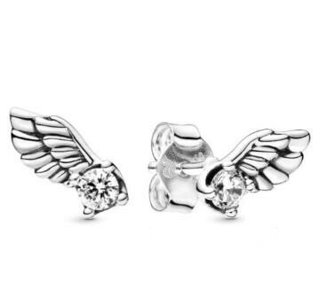 925 Sterling Silver Pan Earring Sparkling Angel Wing Stud Earrings For Women Wedding Party Gift Fashion Jewelry