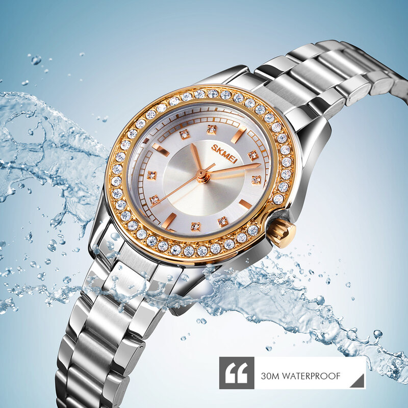 Skmei innovative diamant armbanduhren damen uhren wasserdichtes edelstahl armband reloj mujer mode frauen quarzuhr