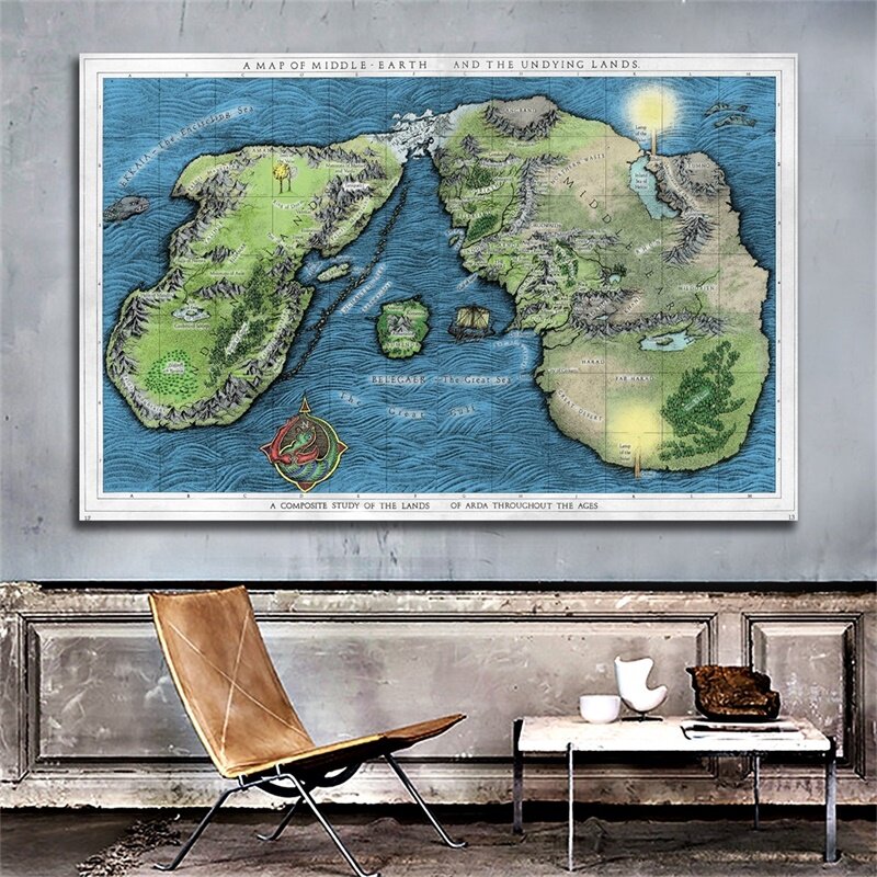 84*59cm Retro Map Wall Art Poster Non-woven Canvas Painting Vintage Prints Unframed Pictures Living Room Home Decoration