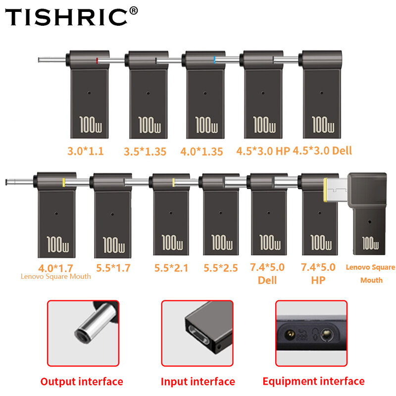 TISHRIC-Adaptateur d'alimentation pour ordinateur portable, convertisseur PD, prise de certes, chargeur d'alimentation, connecteur DC à Type C, Lenovo, HP, DELL, 100W, 5A