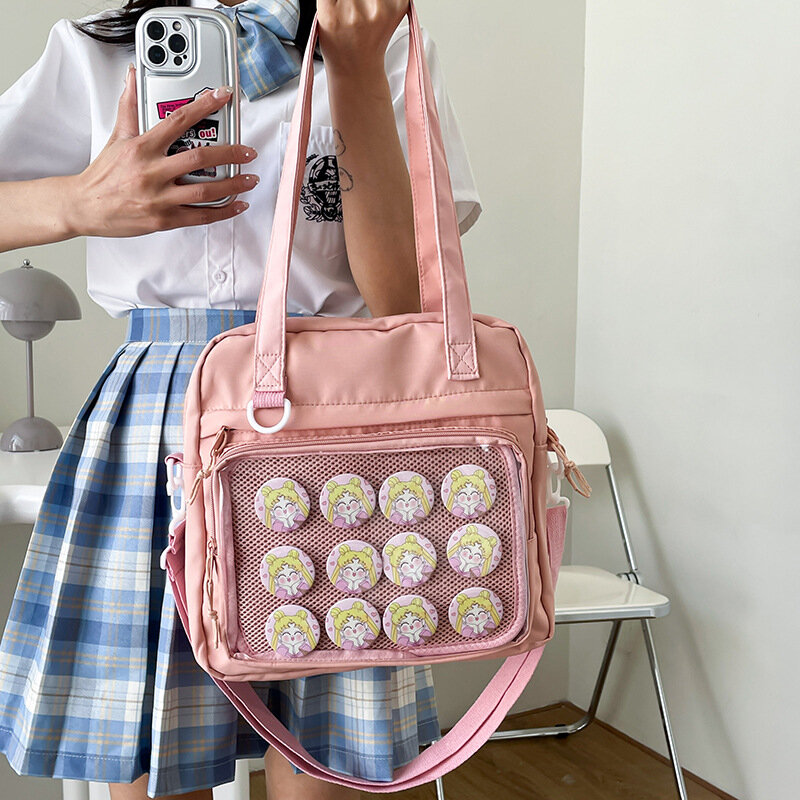 日本のカワイイスタイルの女の子のための大きなナイロンのハンドバッグ,ショルダーバッグ,jkショルダーストラップ