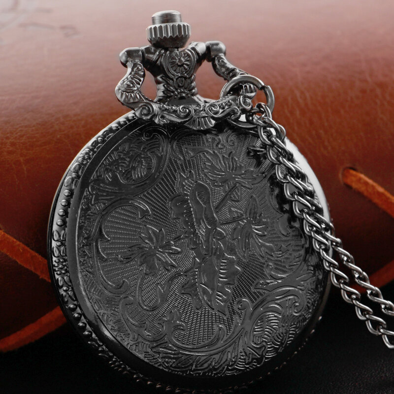 New Black deer shield badge quartz pocket watch retro fashion charm silver bag FOB watch necklace pendant with chain gift