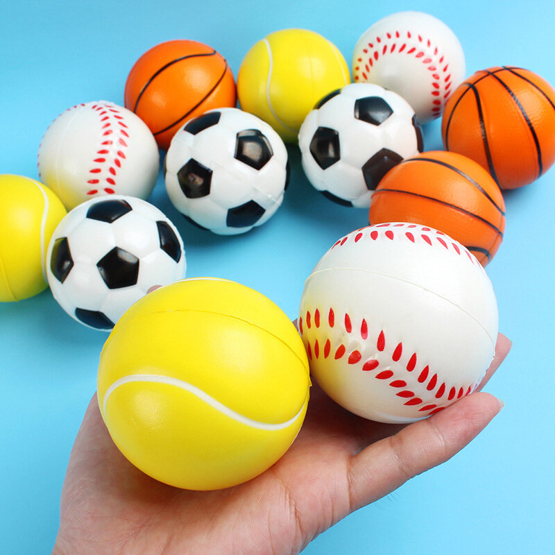 ลูกบอลโฟมบีบอัดเพื่อระบายความเครียดลูกบอลฟุตบอลของเล่นสำหรับเด็กฟุตบอลนิ่มบาสเก็ตบอลเบสบอลเทนนิส