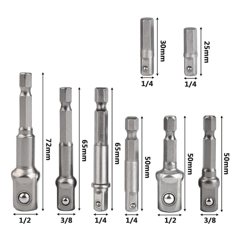 Drill Socket Adapter Kit Impact Drill Extension Bit Socket Adapter Kit 1/4'' 3/8'' 1/2'' Square Head 1/4'' Hex Shank Drill Tools