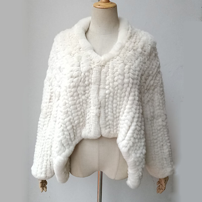 Casaco de pele de coelho real Rex para mulheres, jaqueta solta de malha, manga comprida, outwear grosso de alta qualidade, macio e quente, inverno 2022