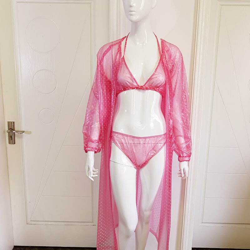 PVC Tupfen weiche Plastikfolie transparent sexy Bikini dreiteilige Einheiten Erwachsenen Baby niedrige Unterwäsche Set