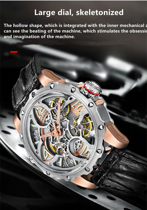 HANBORO-Reloj de pulsera automático para hombre, cronógrafo mecánico de cuero, movimiento Seiko Nh38, Turbilion 2022