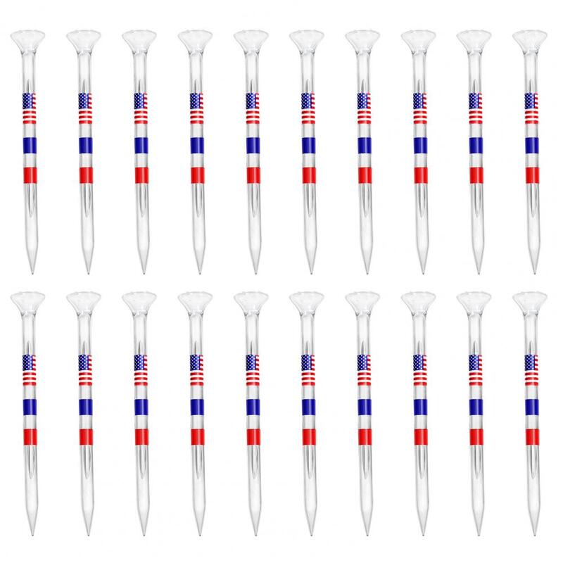 Golf Equipment Premium Unbreakable Golf Tees 20 Pcs Transparent Plastic Reduce Friction American National Flag Print for Side