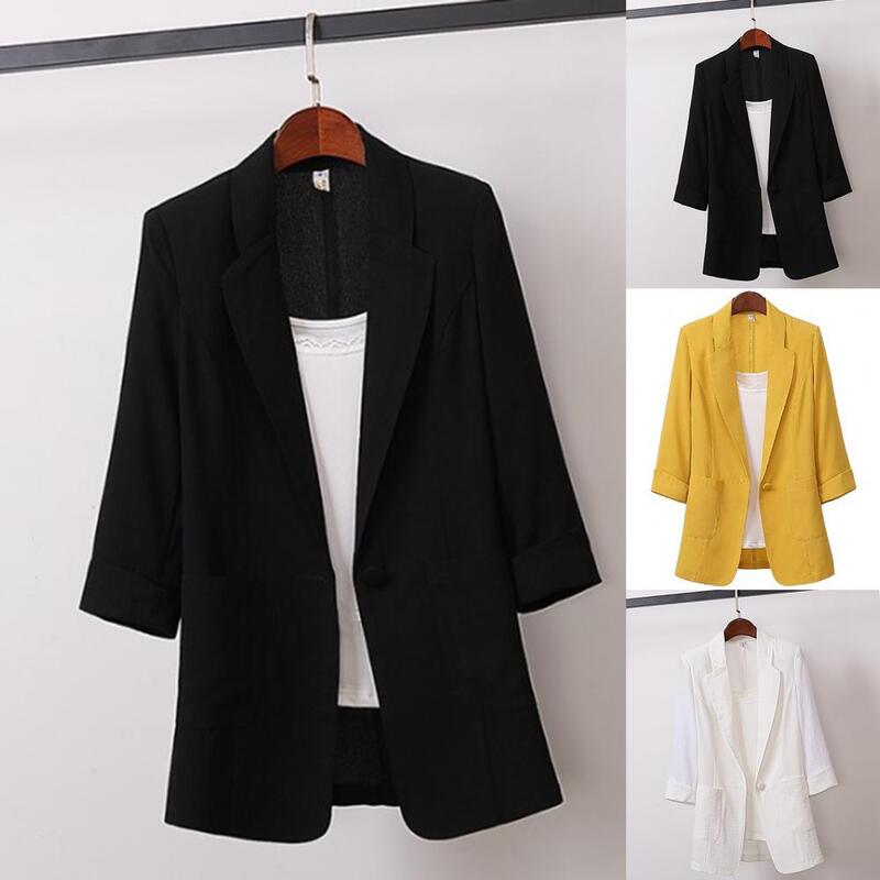 Blazer feminino de bolsos lapela, blazer coreano de escritório, casaco solto, monocromático, primavera, outono