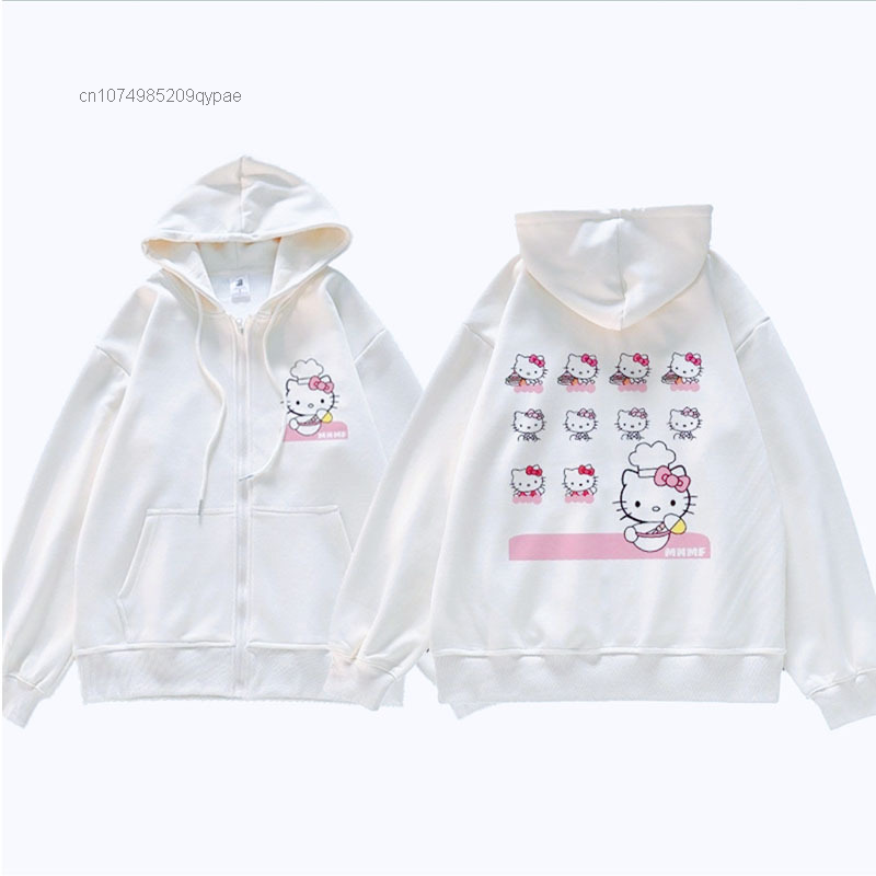 Sanrio Anime Cute Printed Hoodies Women Cartoon Hello Kitty Y2k Korean Students Loose Sweatshirt Fashion Sweet Cardigan Clothing