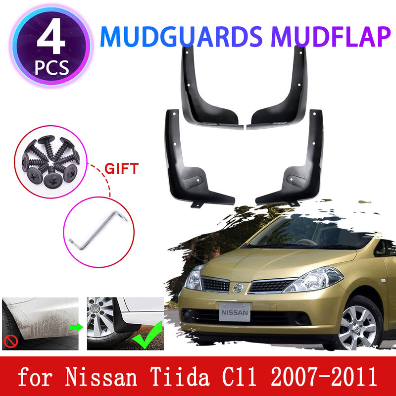 4PCS for Nissan Tiida Versa Latio C11 2007 2008 2009 2010 2011 Mudguards Mudflaps Fender Mud Flap Splash Guards Car Accessories