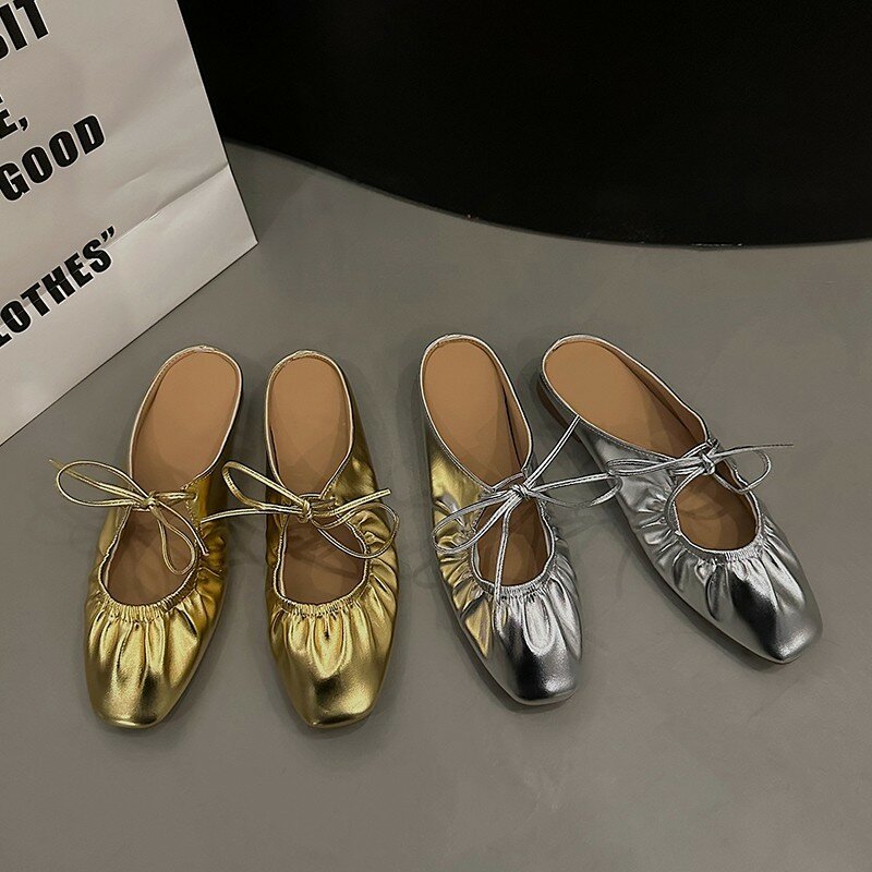 Women's PU Slippers 2024 New Fashion High Quality Flat Women's Shoes Summer Solid Color Round Toe Simple Women's Shoes Zapato