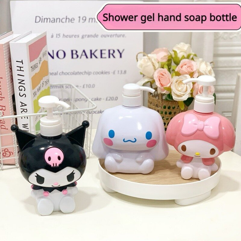 Miniso-botella de loción Hello Kitty Cinnamoroll, Kuromi My Melody, botella de ducha tipo prensa de dibujos animados de Anime, Gel de ducha de mano