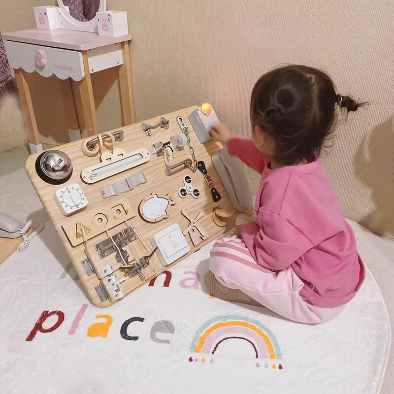 เด็ก Busy อุปกรณ์เสริม Montessori DIY ไม้เขาวงกตของเล่นเด็กล็อคของเล่นเพื่อการศึกษาการเรียนรู้พื้นฐานทักษะมอเตอร์อะไหล่