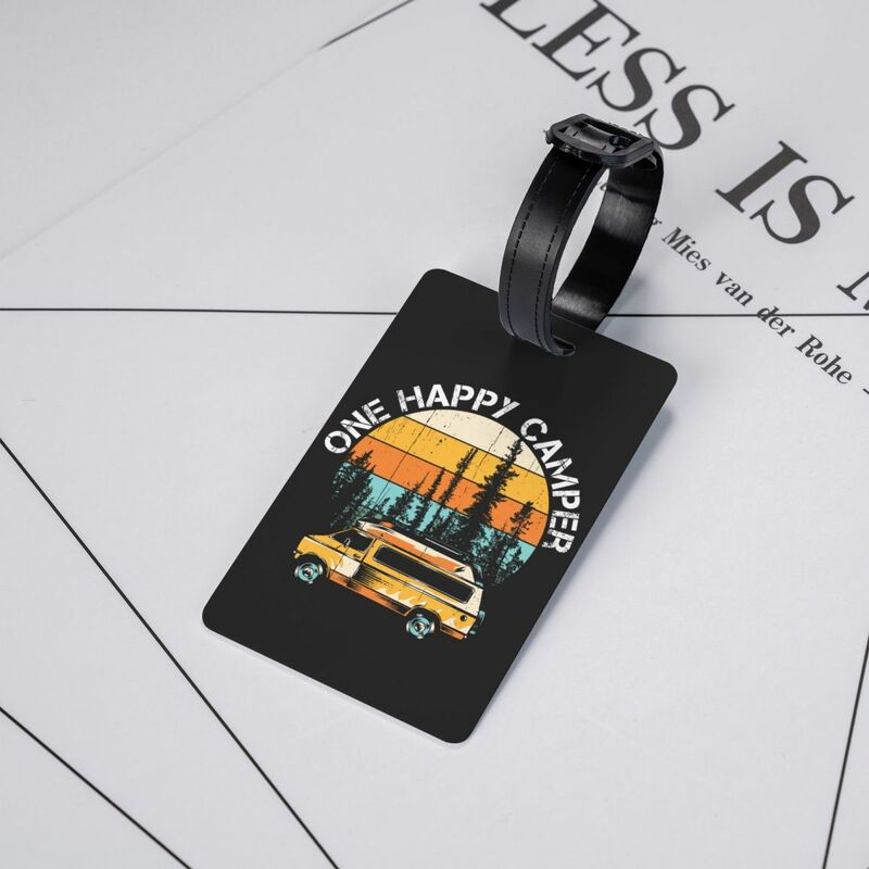 Etiquetas de equipaje Vintage Sunset Happy Camper, etiqueta de identificación personalizada para aventura, Camping, viaje, coche, cubierta de privacidad