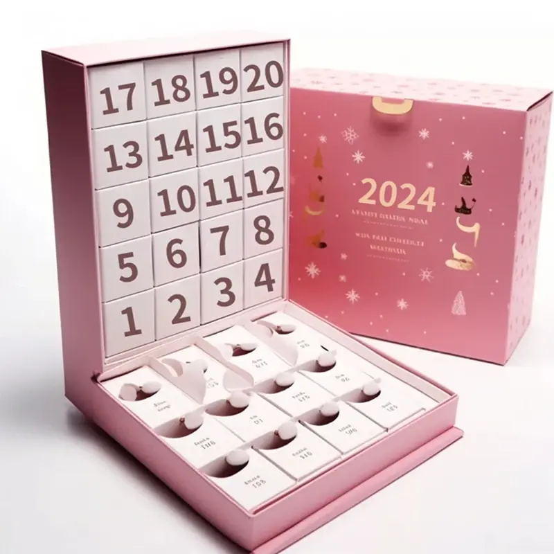 Spersonalizowany produkt hurtowa paczka czekoladowa eve ramadan kalendarz adwentowy pudełko na biżuterię 12 dni opakowanie prezent do makijażu pr