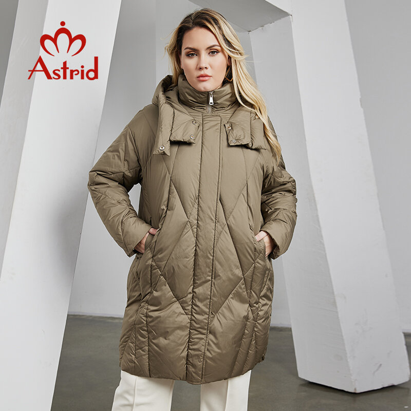 Astrid-女性用コットンフード付きジャケット,防水パーカー,ラージサイズ,バイカラー,冬服,2023