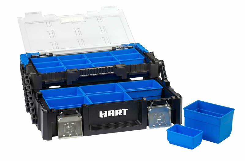 HART 18-calowy Organizer wspornikowy, skrzynka narzędziowa z żywicy do małe narzędzia i części, przechowywanie narzędzi i organizacji
