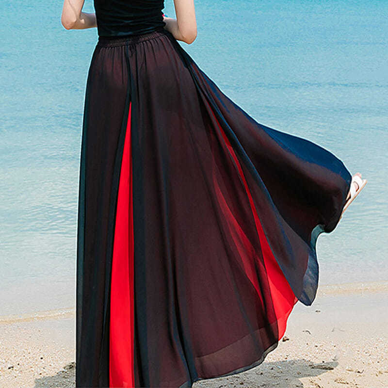 Kobiece eleganckie nowe długa siatka spódnice damskie w stylu Vintage z wysokim stanem a-line spódnica w jednolitym kolorze kobiece modne jedwabne spódnice Maxi Q379